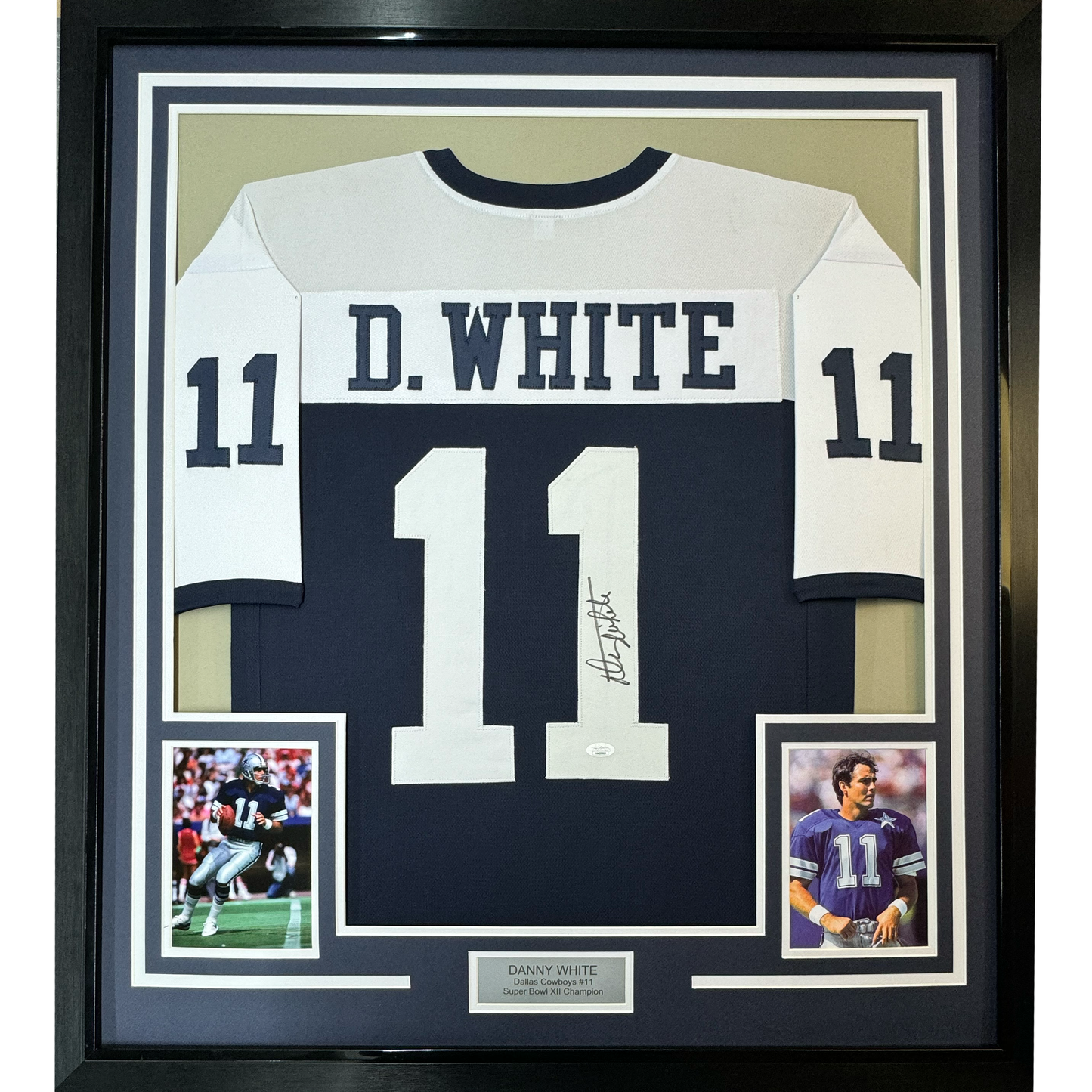 Framed Autographed/Signed Danny White 35x39 Dallas Thanksgiving Day Football Jersey JSA COA