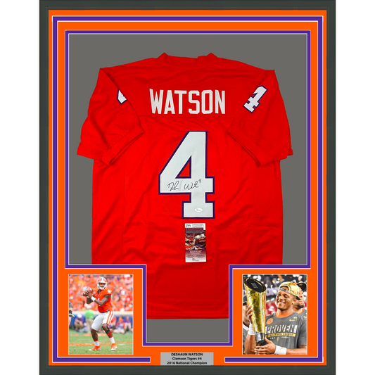 Framed Autographed/Signed Deshaun Watson 35x39 Clemson Orange College Football Jersey JSA COA