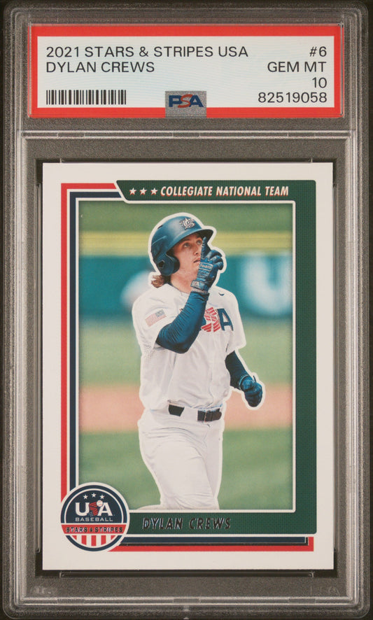 Graded 2021 Panini Stars & Stripes USA Dylan Crews #6 Rookie RC Baseball Card PSA 10 Gem Mint