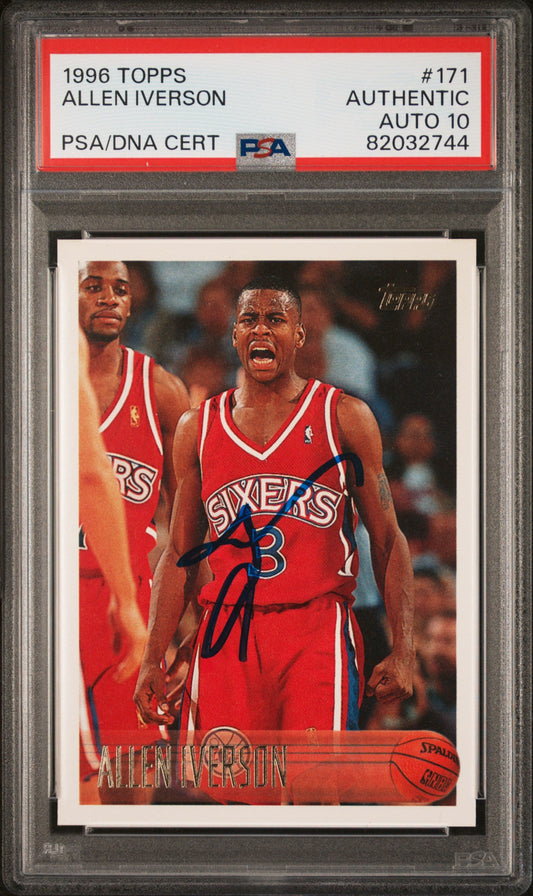 Graded 1996 Topps Allen Iverson #171 Rookie RC Basketball Card PSA 10 Auto Grade Gem Mint