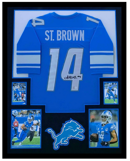 Amon-Ra St. Brown Autographed Detroit Lions Jersey Framed 35x43 Beckett COA