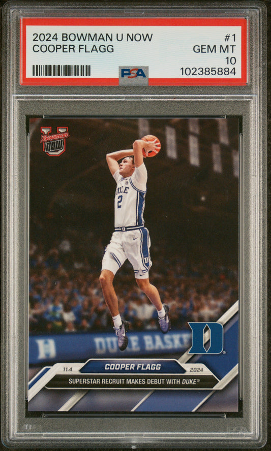 Graded 2024 Topps Bowman U Now Cooper Flagg #1 NCAA Debut Rookie RC Basketball Card PSA 10 Gem Mint