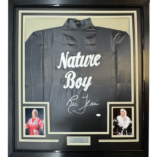 Framed Autographed/Signed Ric Flair 35x39 Nature Boy Black WWE Replica Wrestling Robe JSA COA #2