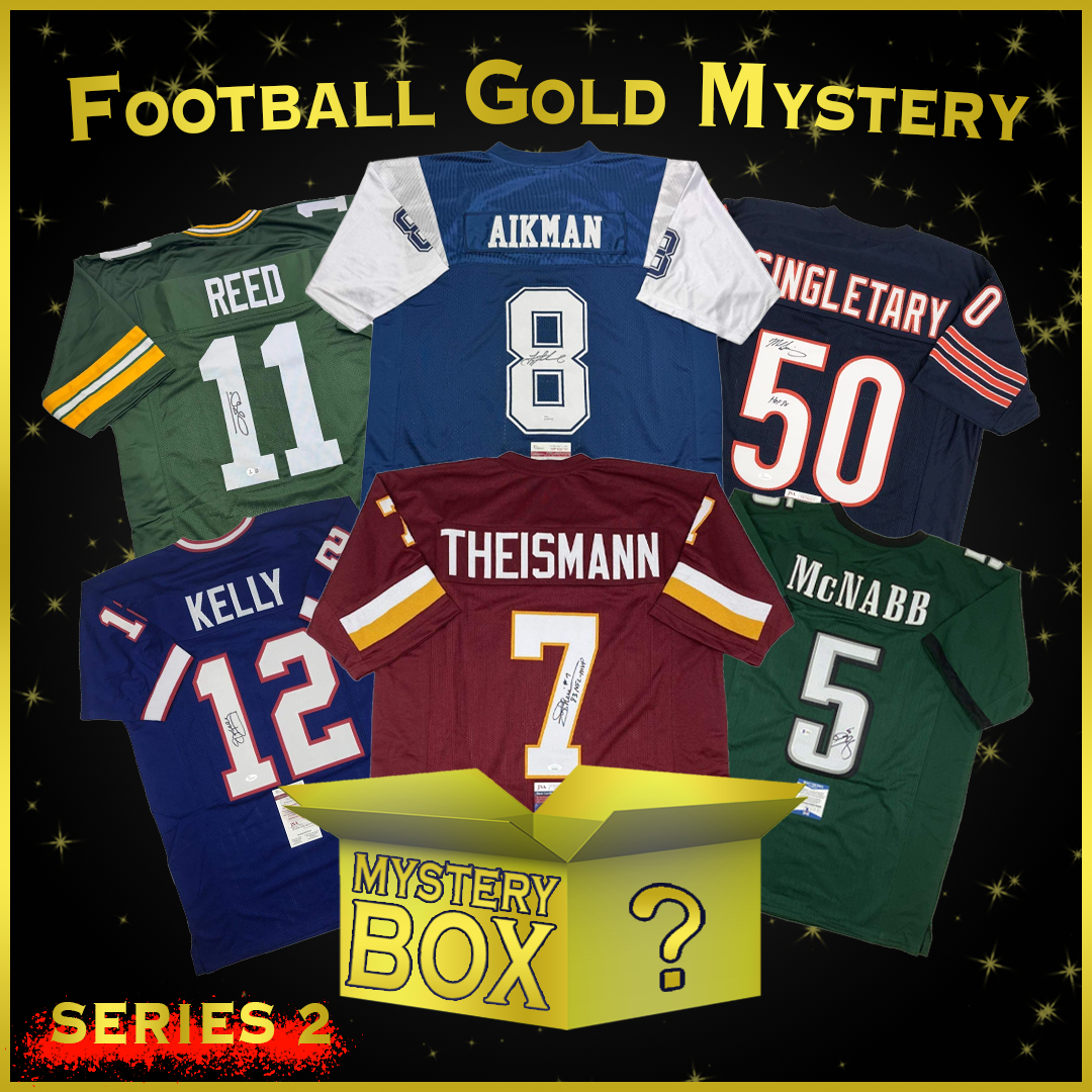 Autographed/Signed Football GOLD Series 2 Jersey Mystery Box with PSA JSA or Beckett COA