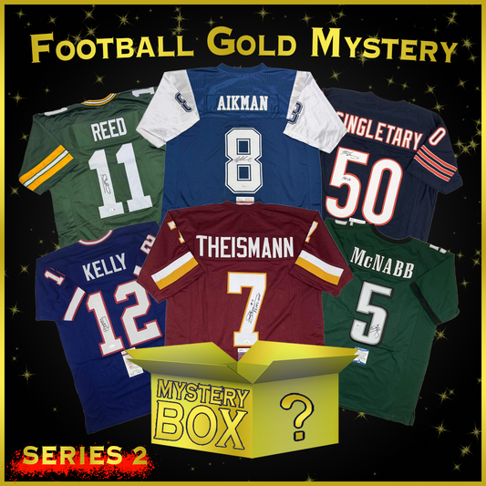 Autographed/Signed Football GOLD Series 2 Jersey Mystery Box with PSA JSA or Beckett COA