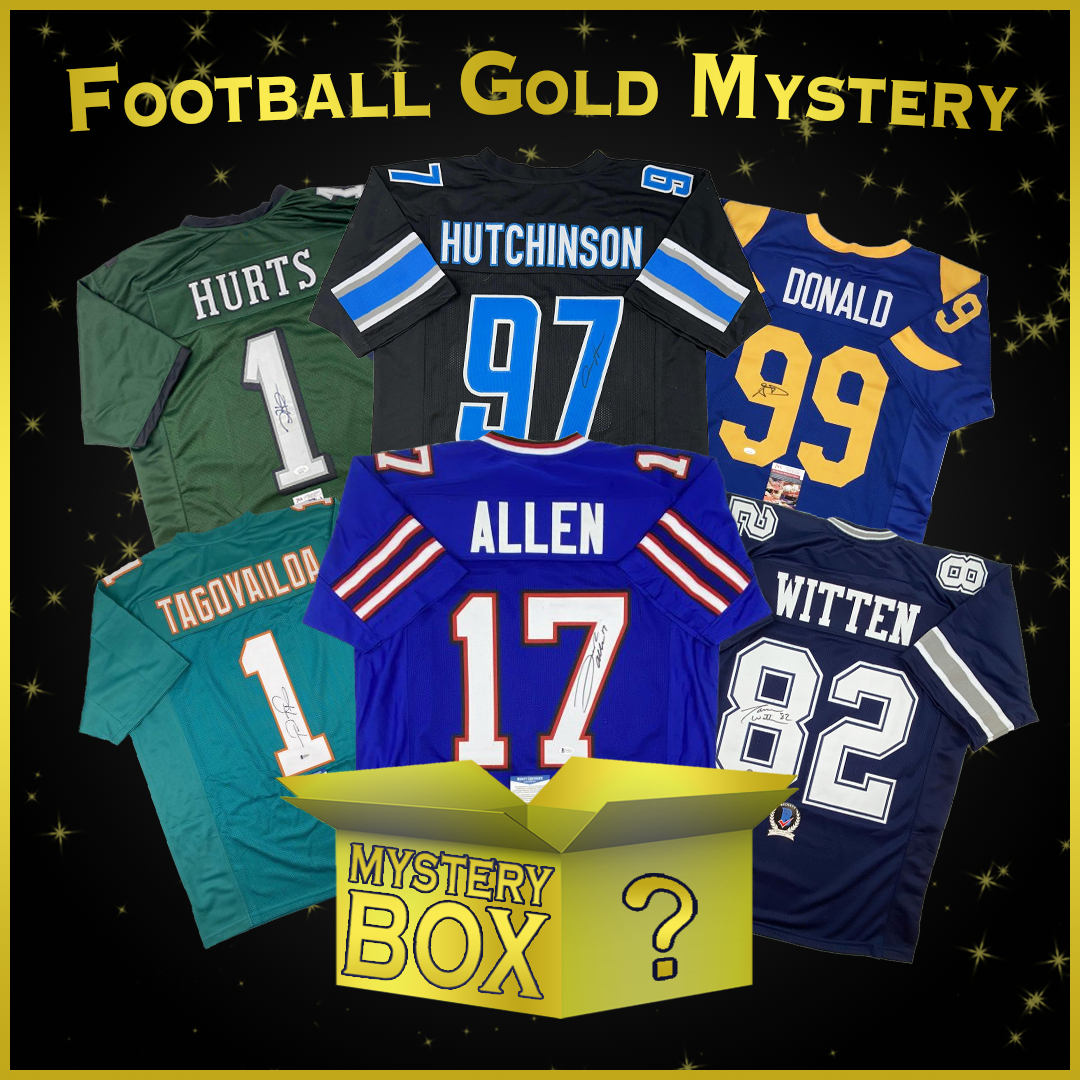 Autographed/Signed Football GOLD Series 1 Jersey Mystery Box with PSA JSA or Beckett COA