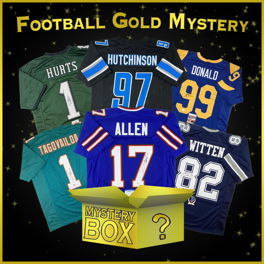 Autographed/Signed Football GOLD Series 1 Jersey Mystery Box with PSA JSA or Beckett COA