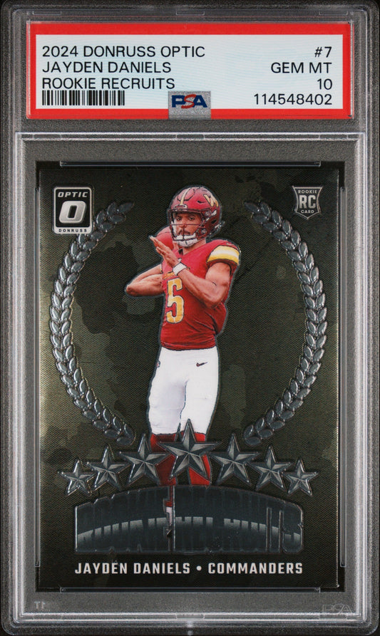 Graded 2024 Panini Donruss Optic Jayden Daniels #7 Rookie Recruits Rookie RC Football Card PSA 10 Gem Mint