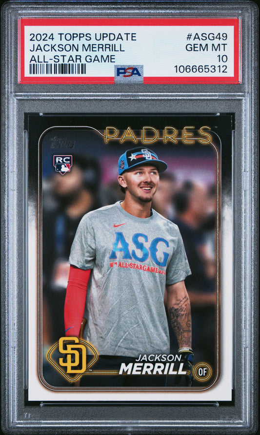 Graded 2024 Topps Update Jackson Merrill #ASG49 All Star Game Rookie RC Baseball Card PSA 10 Gem Mint