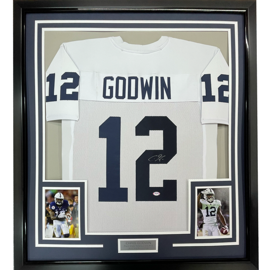 Framed Autographed/Signed Chris Godwin 35x39 Penn State White College Football Jersey PSA/DNA COA