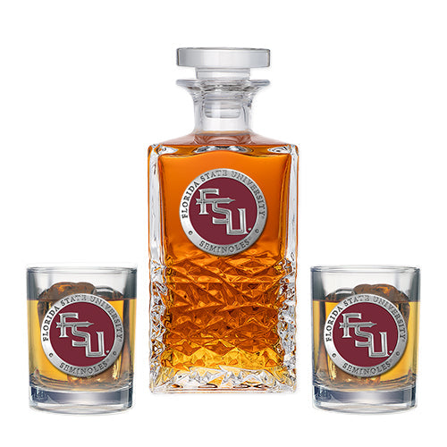 Florida State University FSU Logo Heritage Decanter with 2 Glasses
