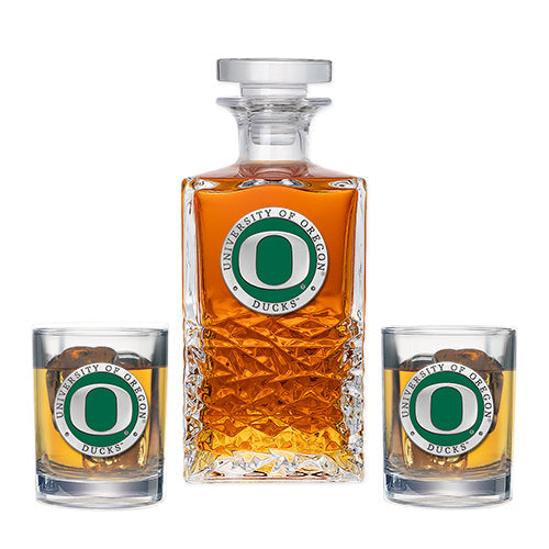 University of Oregon Heritage Decanter with 2 Glasses