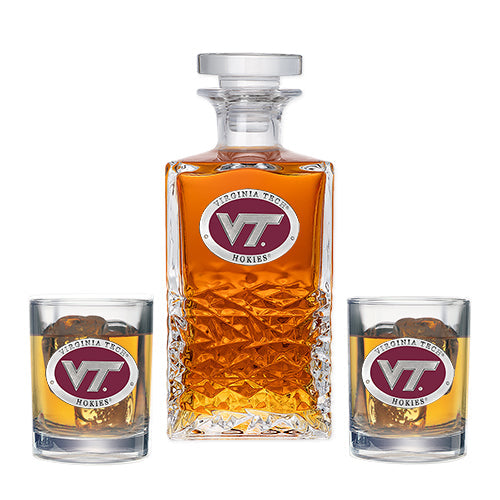 Virginia Tech University VT Logo Heritage Decanter with 2 Glasses