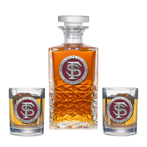 Florida State University FS Logo Heritage Decanter with 2 Glasses