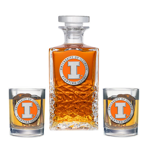 University of Illinois Heritage Decanter with 2 Glasses