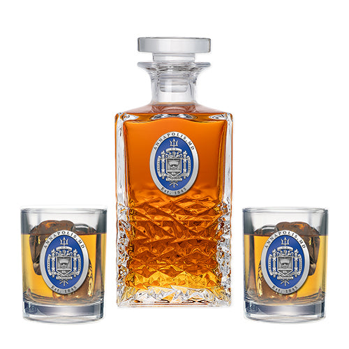 United States Naval Academy Crest Heritage Decanter with 2 Glasses