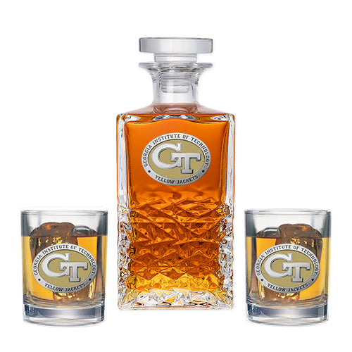 Georgia Tech GT Logo Heritage Decanter with 2 Glasses