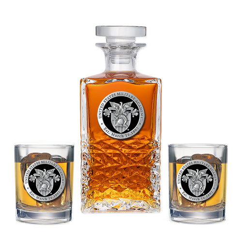 United States Military Academy Crest Heritage Decanter with 2 Glasses