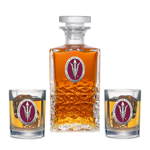 Arizona State University Pitch Fork Logo Heritage Decanter with 2 Glasses