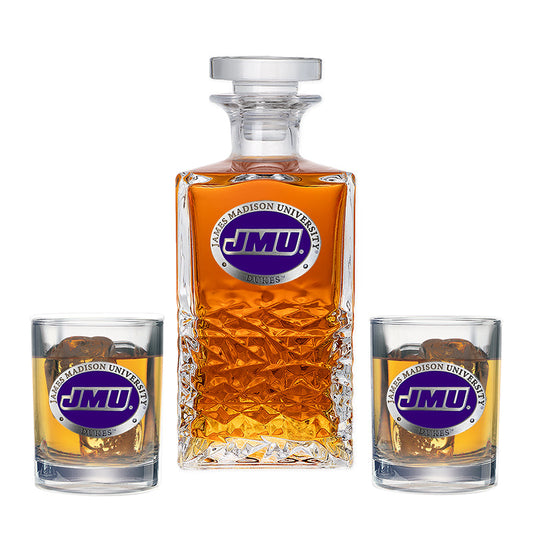 James Madison University Heritage Decanter with 2 Glasses