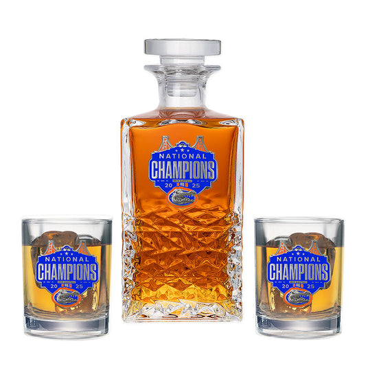 2025 Univ. of Florida Basketball Champ Heritage Decanter with 2 Glasses