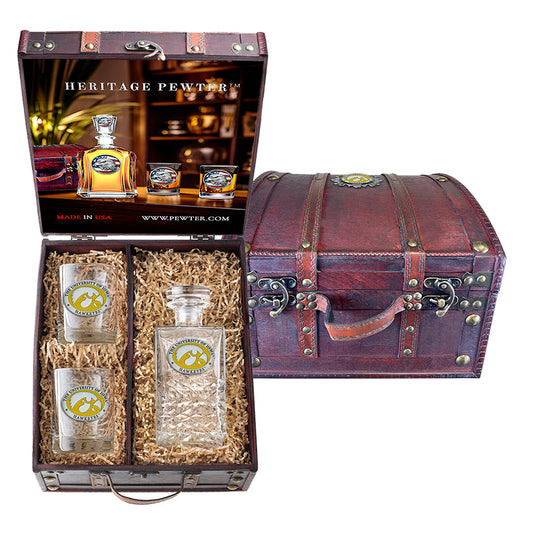 The University of Iowa Heritage Decanter and 2 Glasses with Chest Box