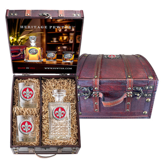 The University of Louisiana At Lafayette Heritage Decanter and 2 Glasses with Chest Box