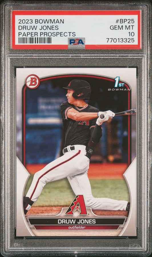 Graded 2023 Topps Bowman Druw Jones #BP25 Paper Prospects Rookie RC Baseball Card PSA 10 Gem Mint