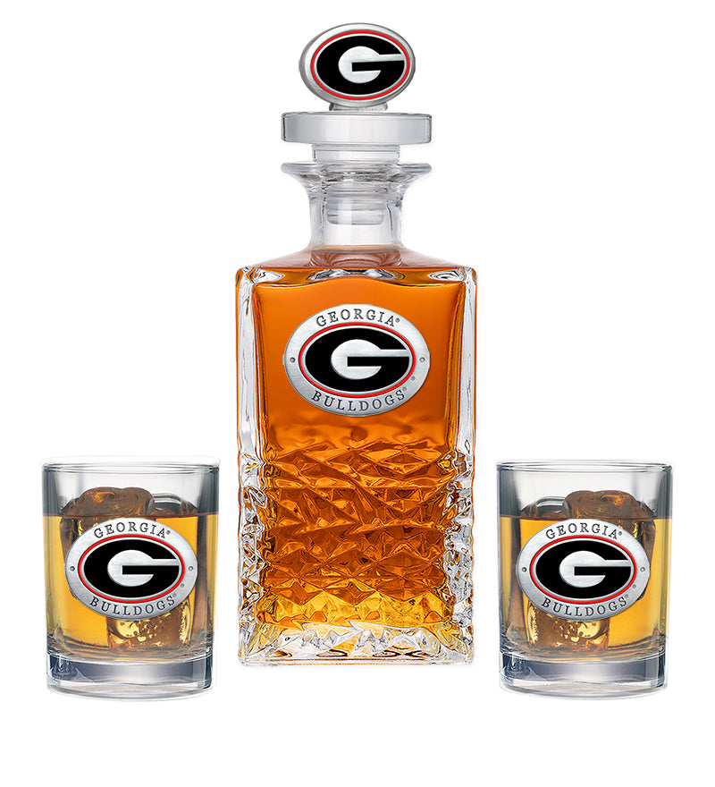University of Georgia Heritage Decanter with 3D Top & 2 Glasses