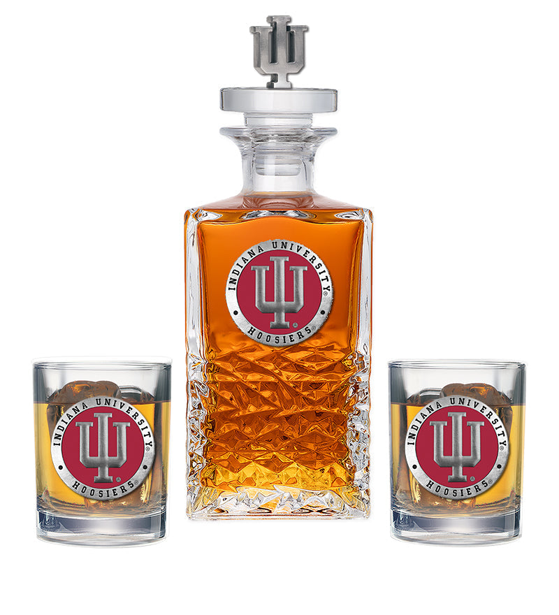 Indiana University Heritage Decanter with 3D Top & 2 Glasses