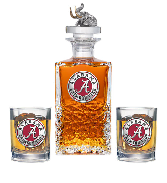 University of Alabama Heritage Decanter with 3D Top & 2 Glasses