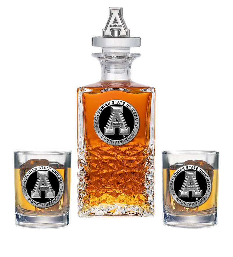 Appalachian State University Heritage Decanter with 3D Top & 2 Glasses