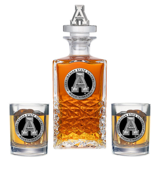 Appalachian State University Heritage Decanter with 3D Top & 2 Glasses