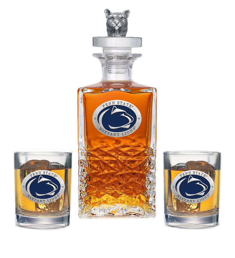 Penn State Heritage Decanter with 3D Top Cougar & 2 Glasses