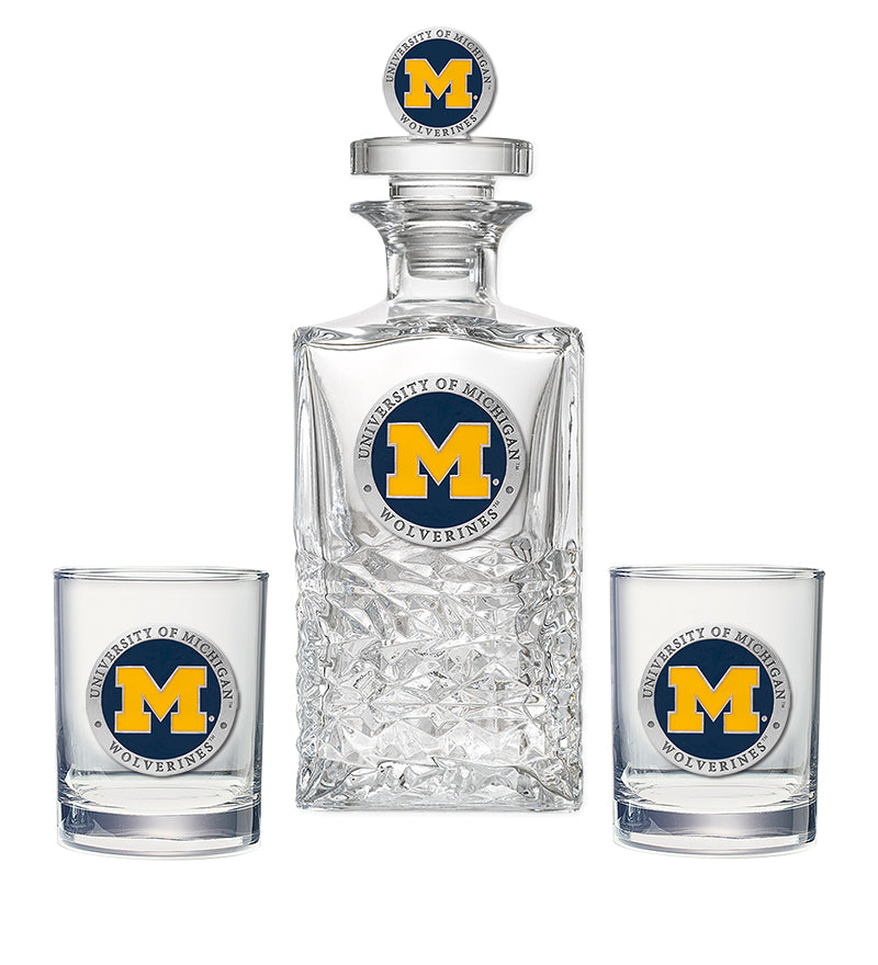 University of Michigan Heritage Decanter with 3D Top & 2 Glasses