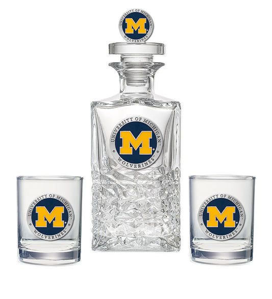 University of Michigan Heritage Decanter with 3D Top & 2 Glasses