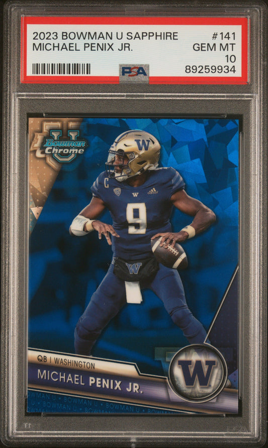 Graded 2023 Topps Bowman U Sapphire Michael Penix Jr. #141 Rookie RC Football Card PSA 10 Gem Mint