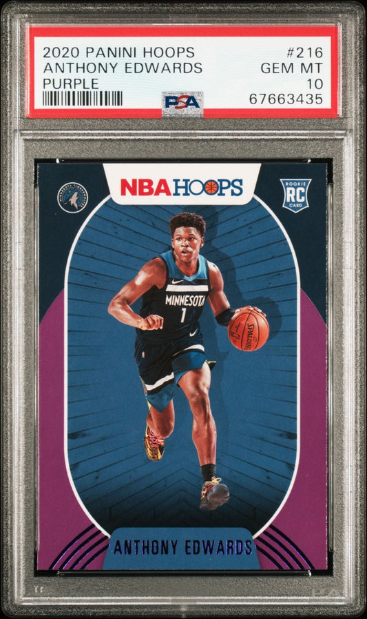 Graded 2020-21 Panini Hoops Anthony Edwards #216 Purple Rookie RC Basketball Card PSA 10 Gem Mint