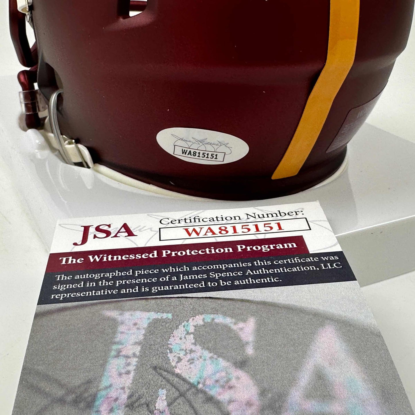 Autographed/Signed Joe Theismann SB XVII Champ Washington Commanders Mini Football Helmet JSA COA