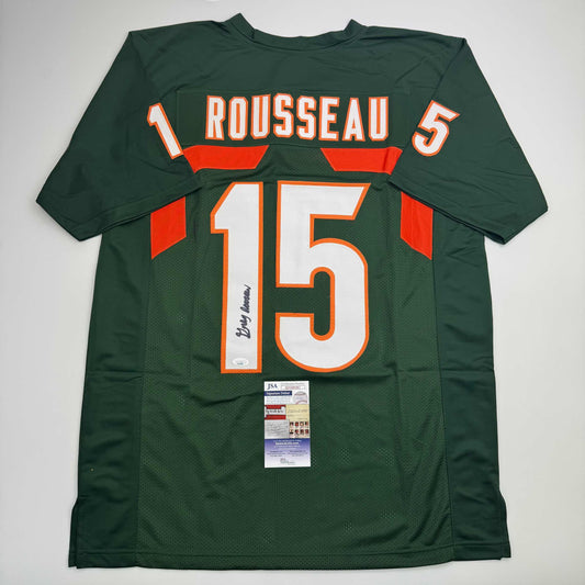 Autographed/Signed Greg Rousseau Miami Green College Football Jersey JSA COA