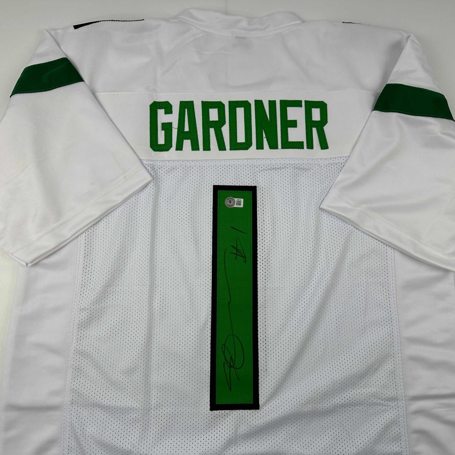 Autographed/Signed Ahmad Sauce Gardner New York White Football Jersey Beckett BAS COA