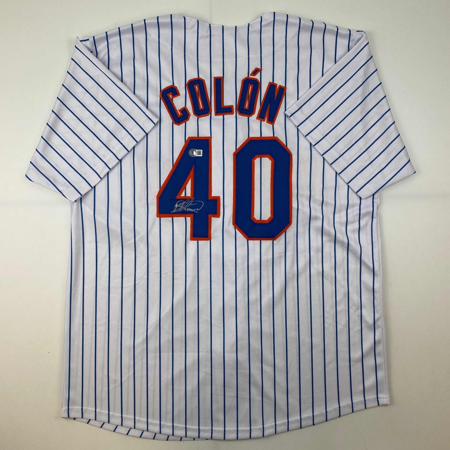 Autographed/Signed Bartolo Colon New York Pinstripe Baseball Jersey Beckett BAS COA
