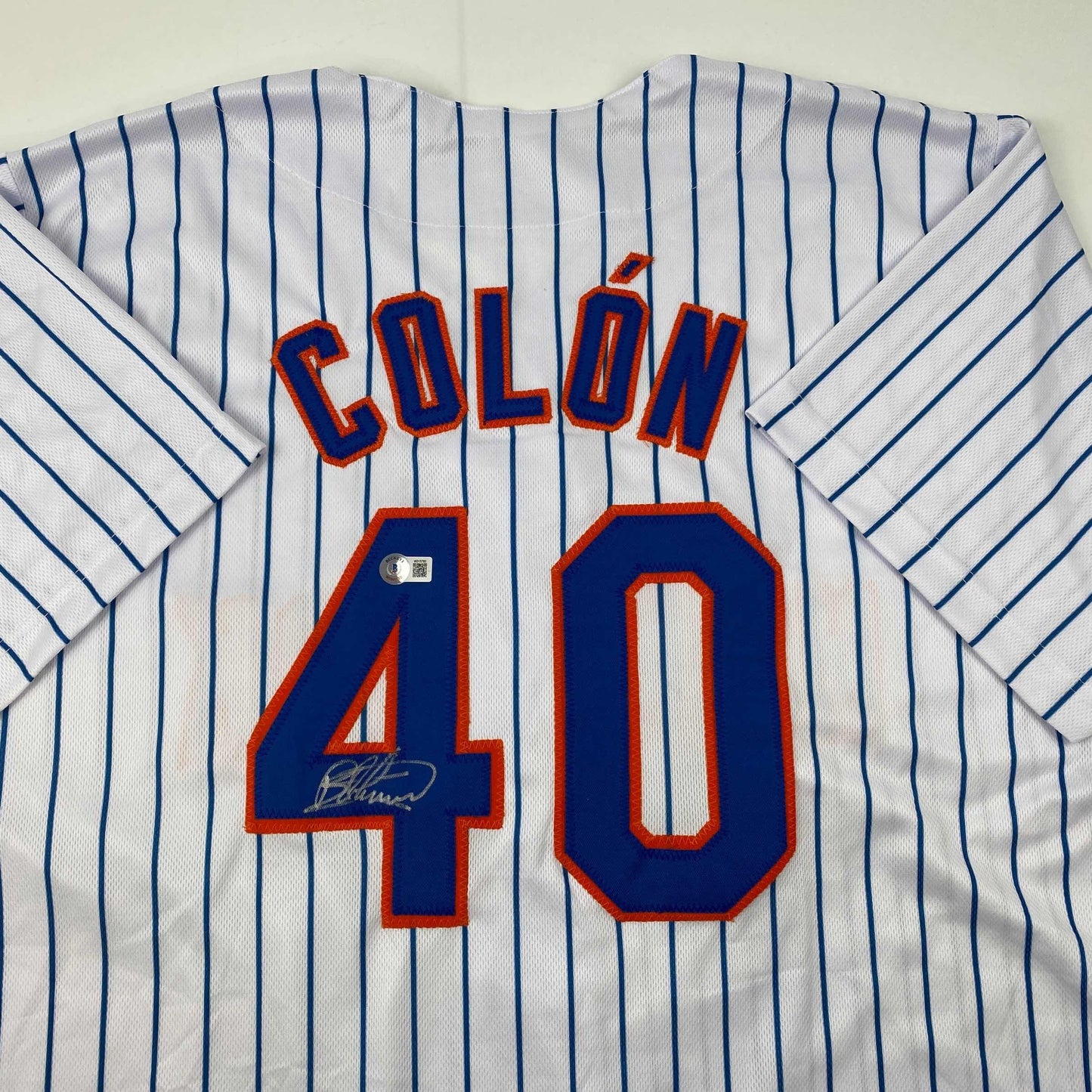 Autographed/Signed Bartolo Colon New York Pinstripe Baseball Jersey Beckett BAS COA