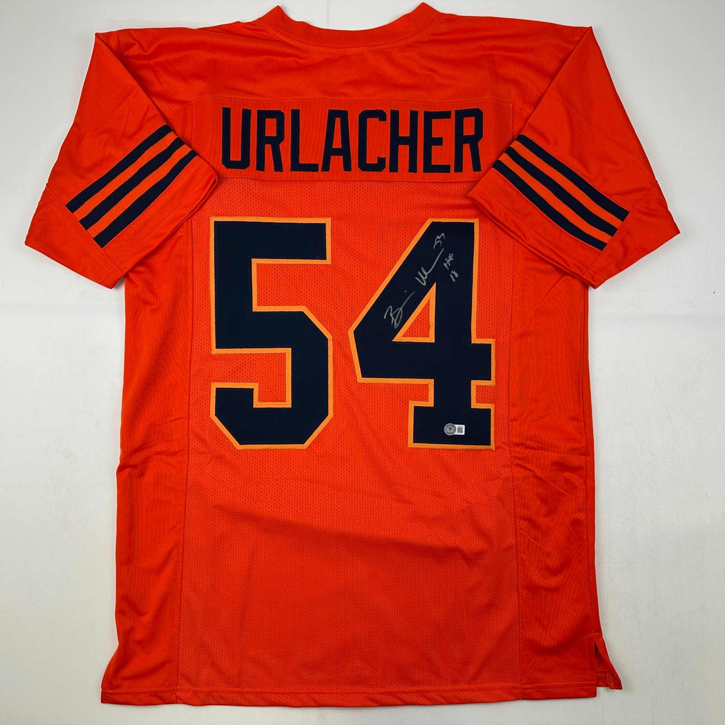 Autographed/Signed Brian Urlacher HOF 18 Chicago Orange Retro Football Jersey Beckett BAS COA