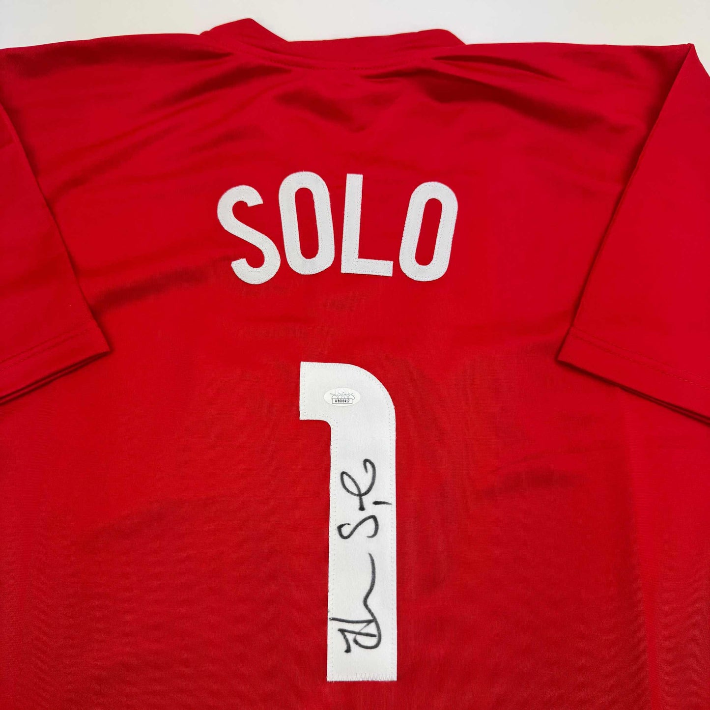 Autographed/Signed Hope Solo Red Soccer Team USA World Cup Jersey JSA COA