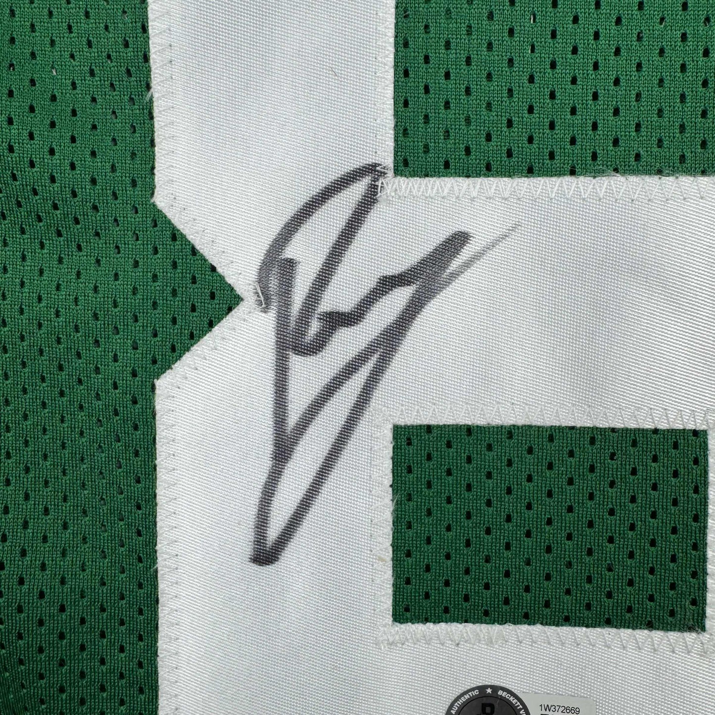 Framed Autographed/Signed Kristaps Porzingis 35x39 Boston Green Basketball Jersey JSA COA