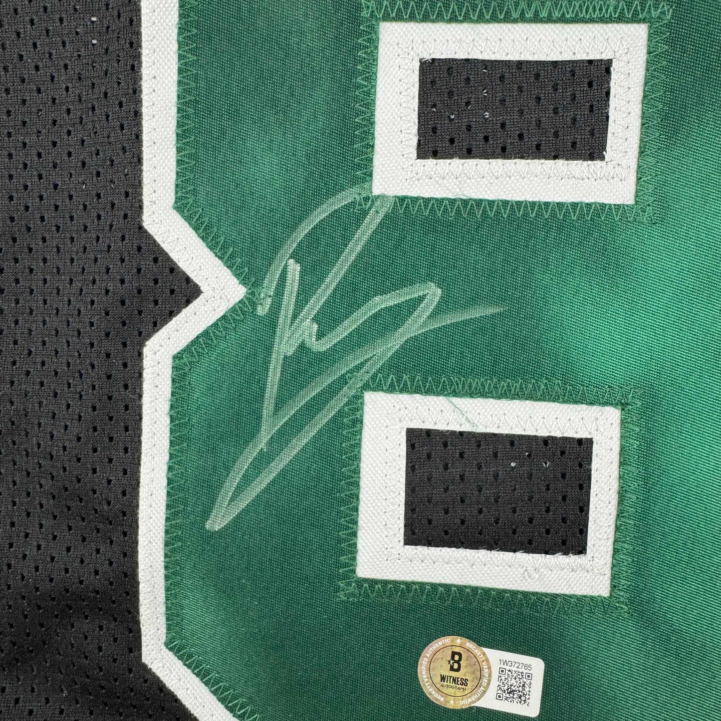 Framed Autographed/Signed Kristaps Porzingis 35x39 Boston Black Basketball Jersey JSA COA