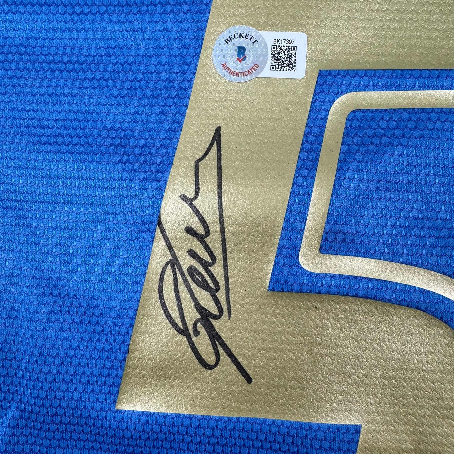 Autographed/Signed Fabio Cannavaro Italy Blue Soccer Futbol Jersey Beckett BAS COA