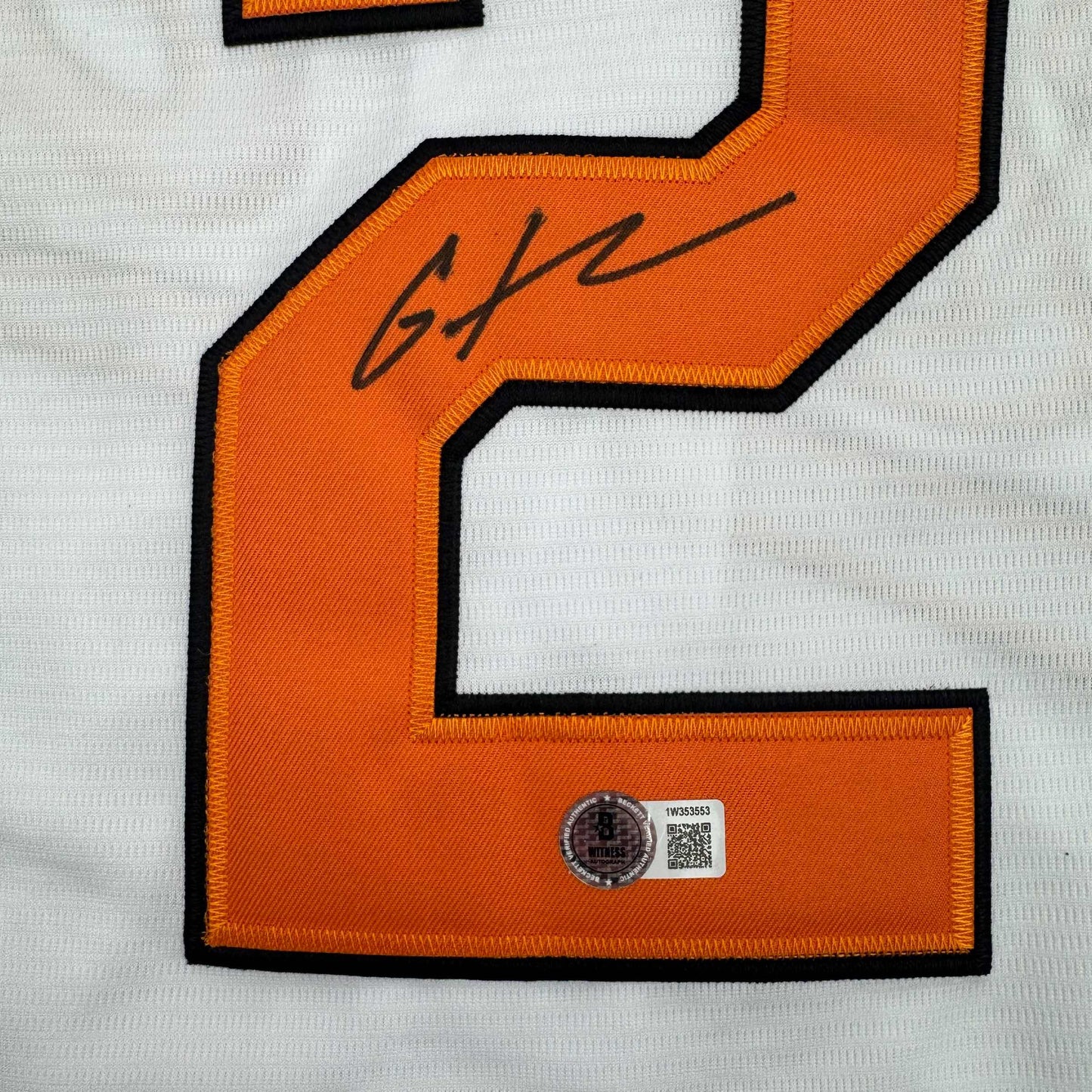Autographed/Signed Gunnar Henderson Baltimore White Baseball Jersey Beckett BAS COA