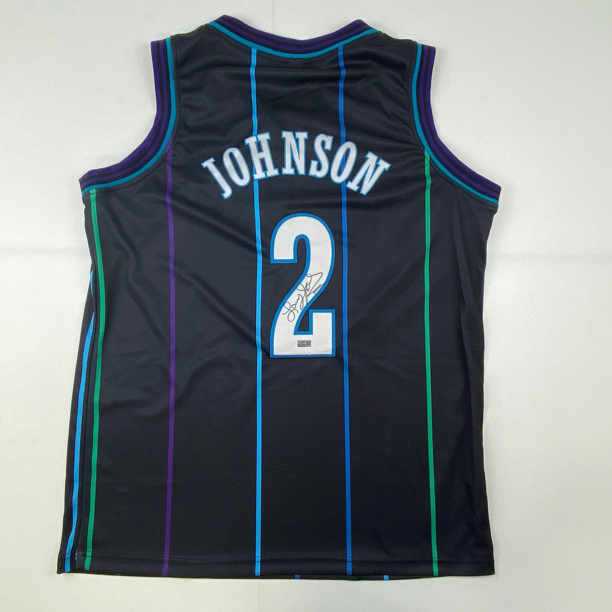 Autographed/Signed Larry Johnson Charlotte Black Basketball Jersey Steiner COA